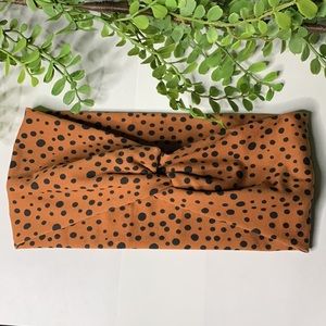 Brown Black Polka Dot Leopard Printed Knotted Stretchy Headband